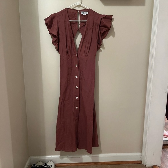 Charlie Holiday Ruffled Cover-Up Midi Dress in bronze sz 6 - Picture 6 of 10